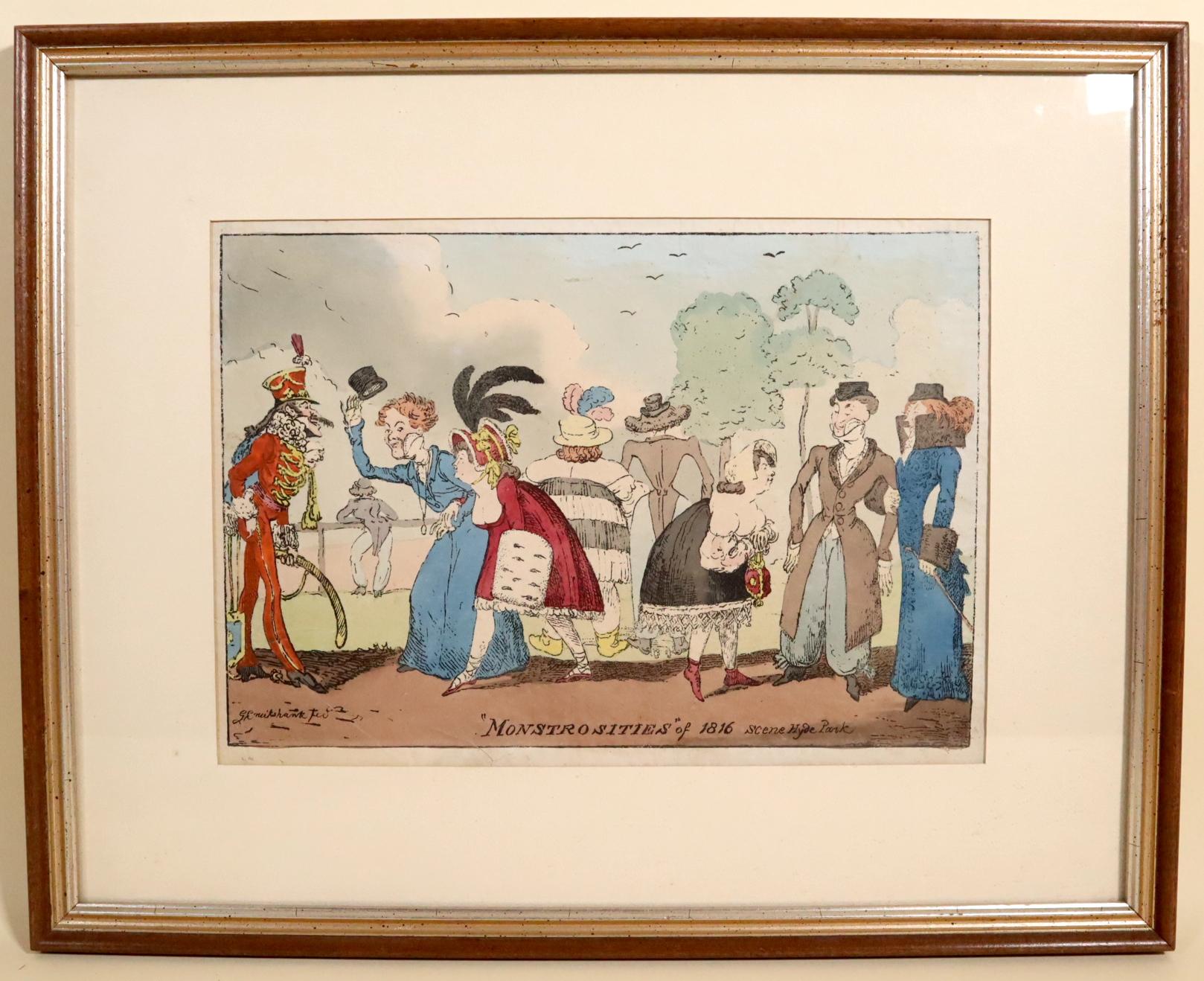 Hand colored etching urban fashion satire INVENTORY CLEARANCE SALE - Art by George Cruikshank