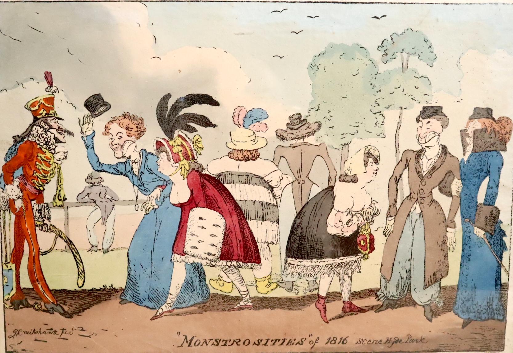 George Cruikshank Figurative Art -  Hand colored etching urban fashion satire INVENTORY CLEARANCE SALE