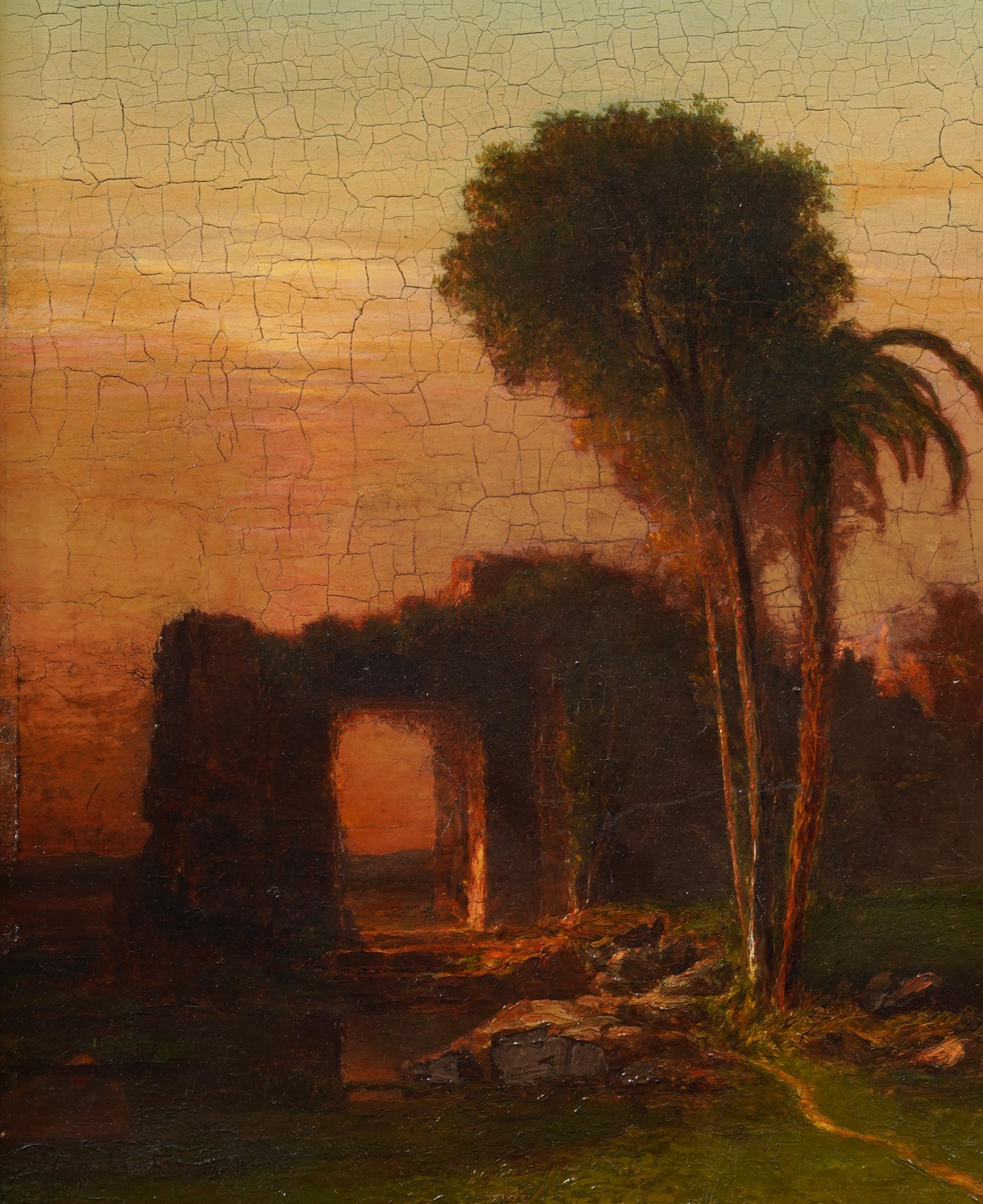 Antico dipinto ad olio americano della Scuola del fiume Hudson firmato Sunset Ruins Landscape - Landscape Painting Marrone di George Curtis
