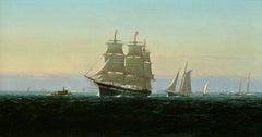 Marine Scene of a Clipper Ship Leaving Boston Harbor 