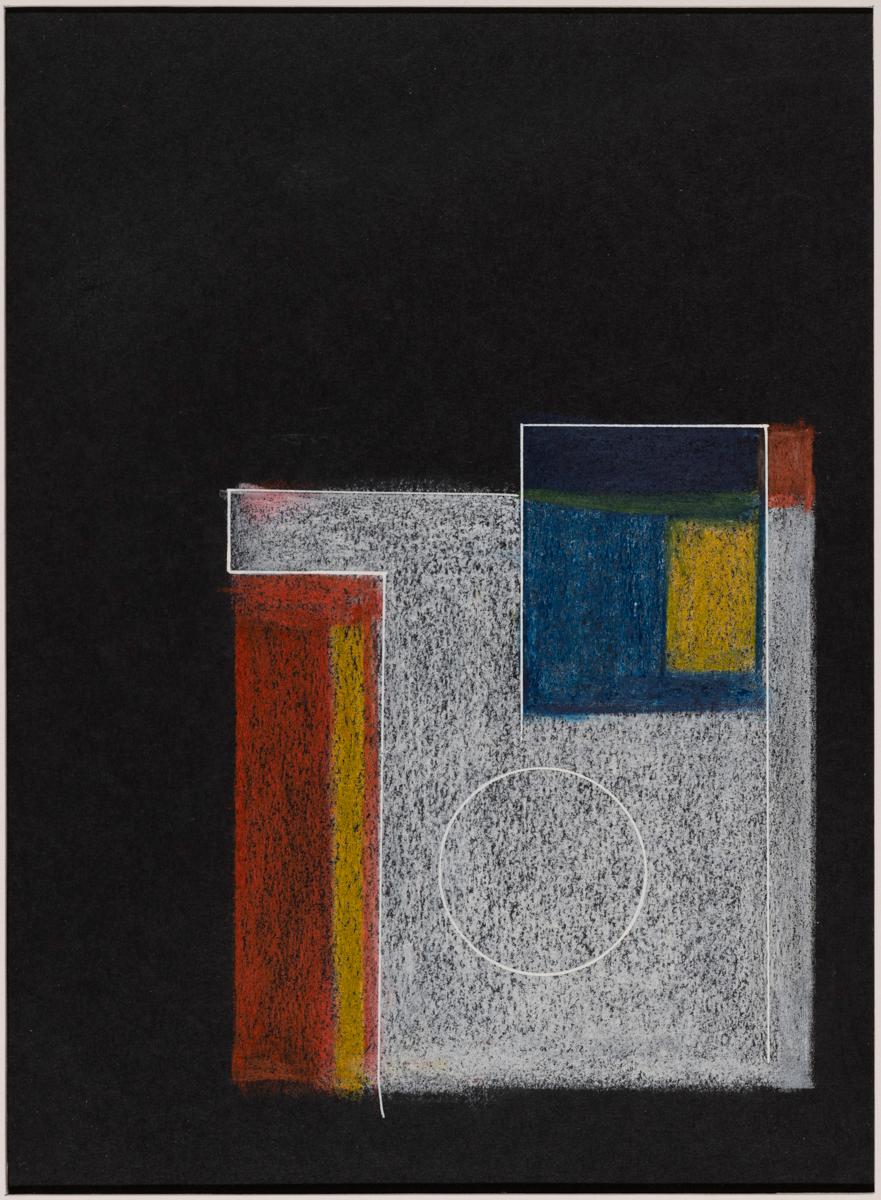George Dannatt Abstract Painting - Black Ground Drawing - Inset Blue & Red with Yellow on White