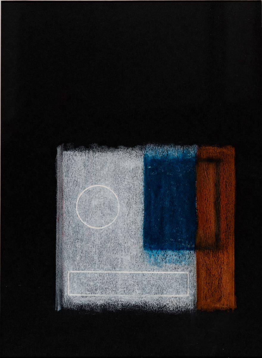 Black Ground Drawing with Copper, White & Blue 