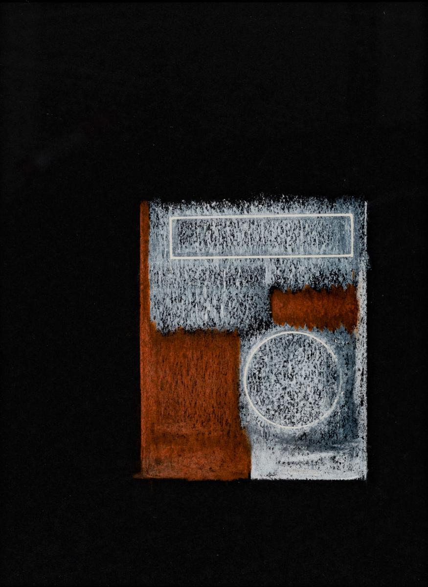 George Dannatt Abstract Painting - Black Ground Drawing with Copper & White