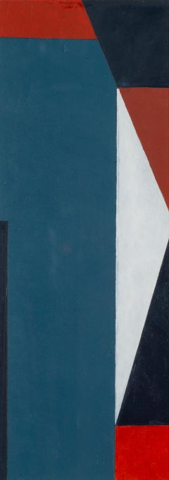 Oriflamme Motif no.2 - Peinture à l'huile abstraite géométrique verticale du 20e siècle