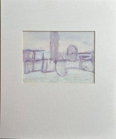 River Scene in Snow, Gouache on Paper, Abstract, 1963, 17.2x23.8 cm