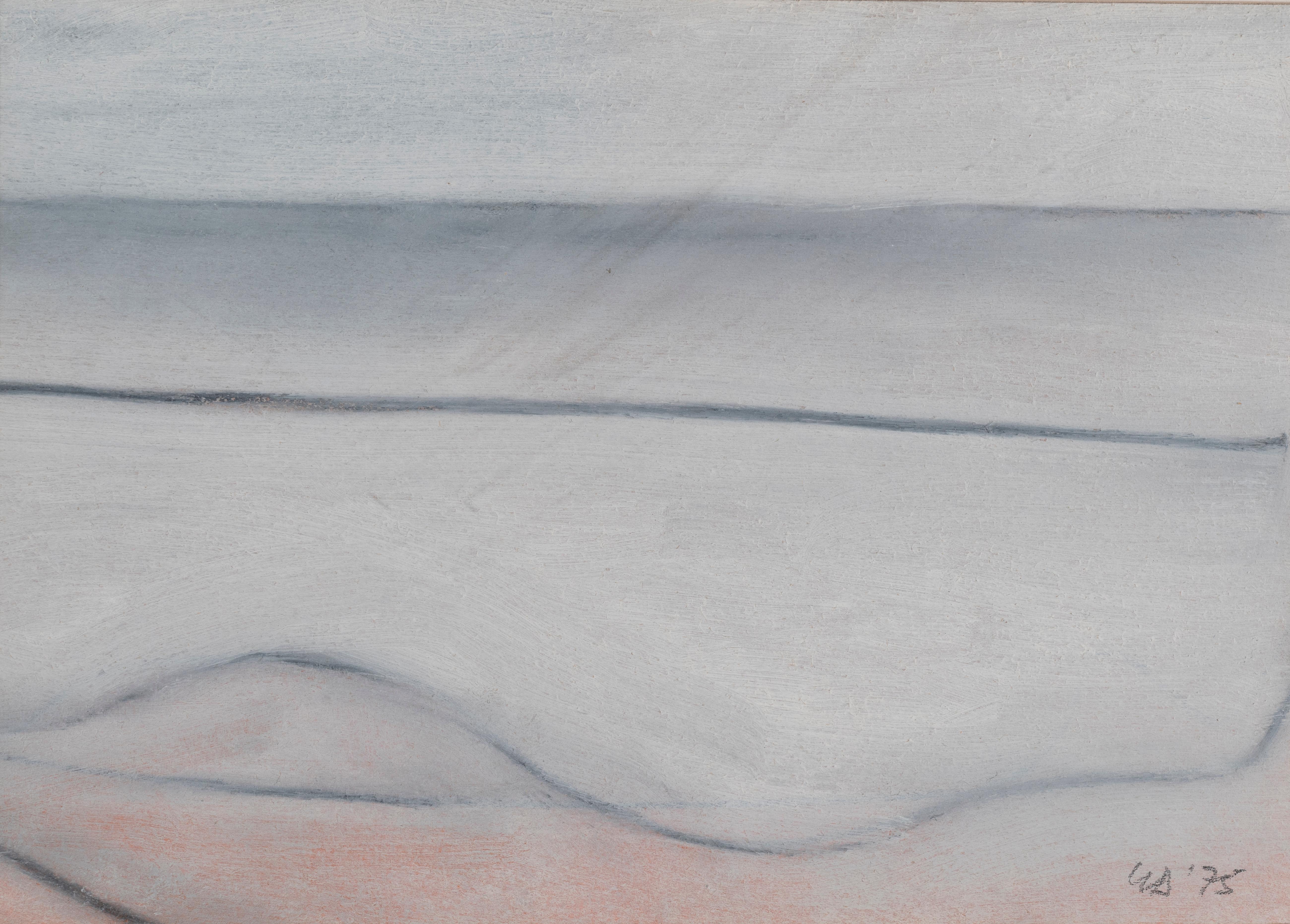 Abstract Painting di George Dannatt - Shoreline No 3 - Tre grigi e rosa