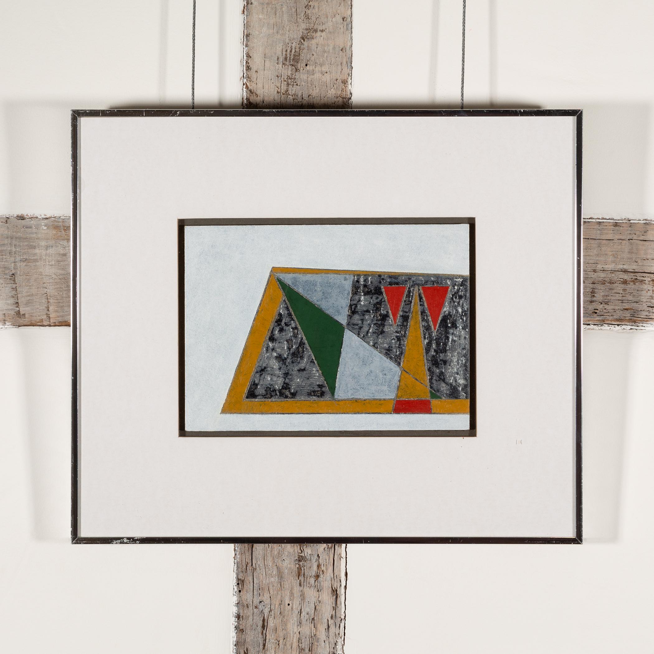 El juego - Pintura al óleo abstracta geométrica del siglo XX, gris, blanco + amarillo - Painting de George Dannatt