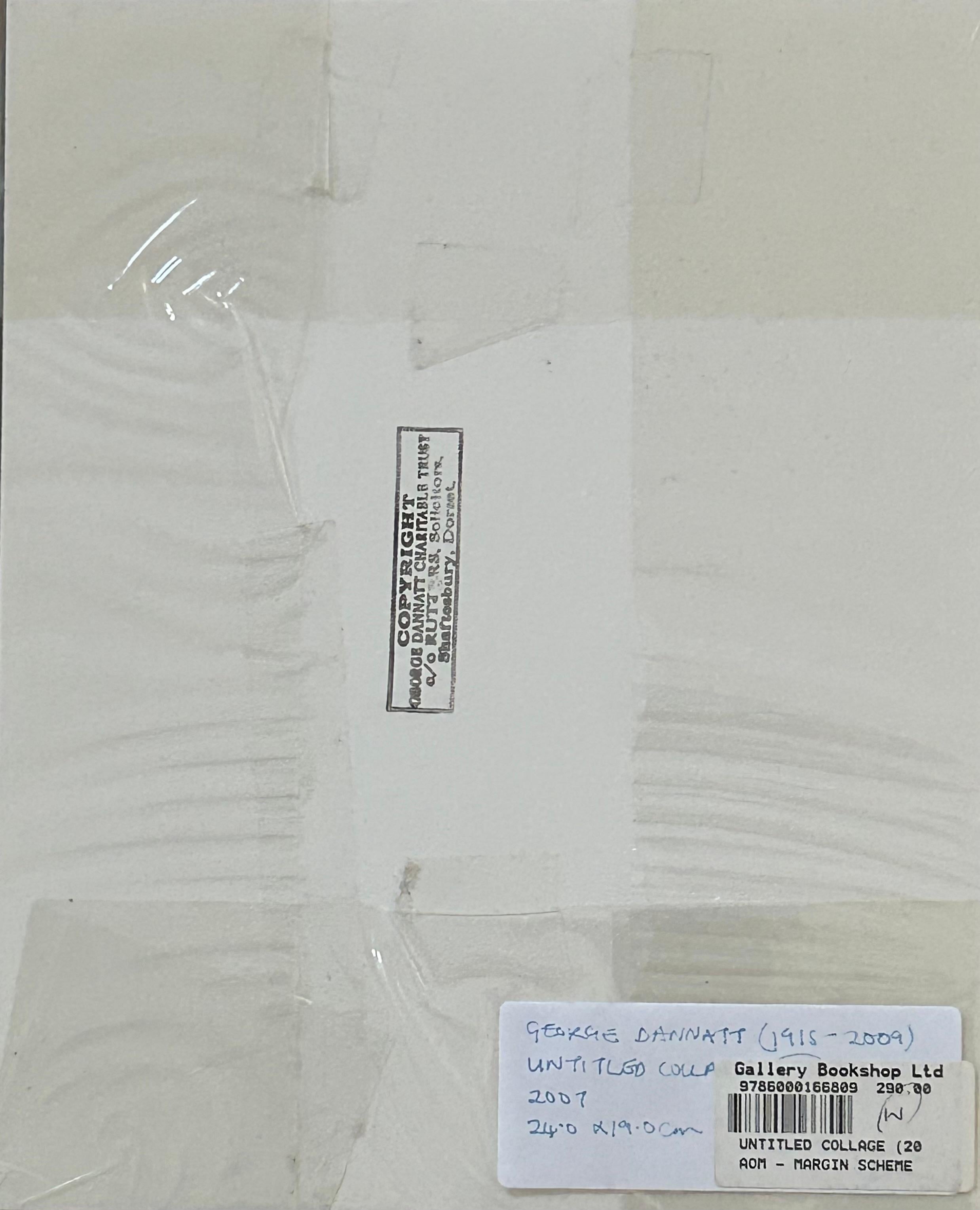 George Dannatt (1915-2009)
Untitled Collage, 2007
Image: 4.5 x 3.5 cm
Frame: 24.0 x 19.4 cm


George Dannatt’s long career as a painter and sculptor ended with the artist’s death in 2009 at the age of 94.  He was a respected member of a group of