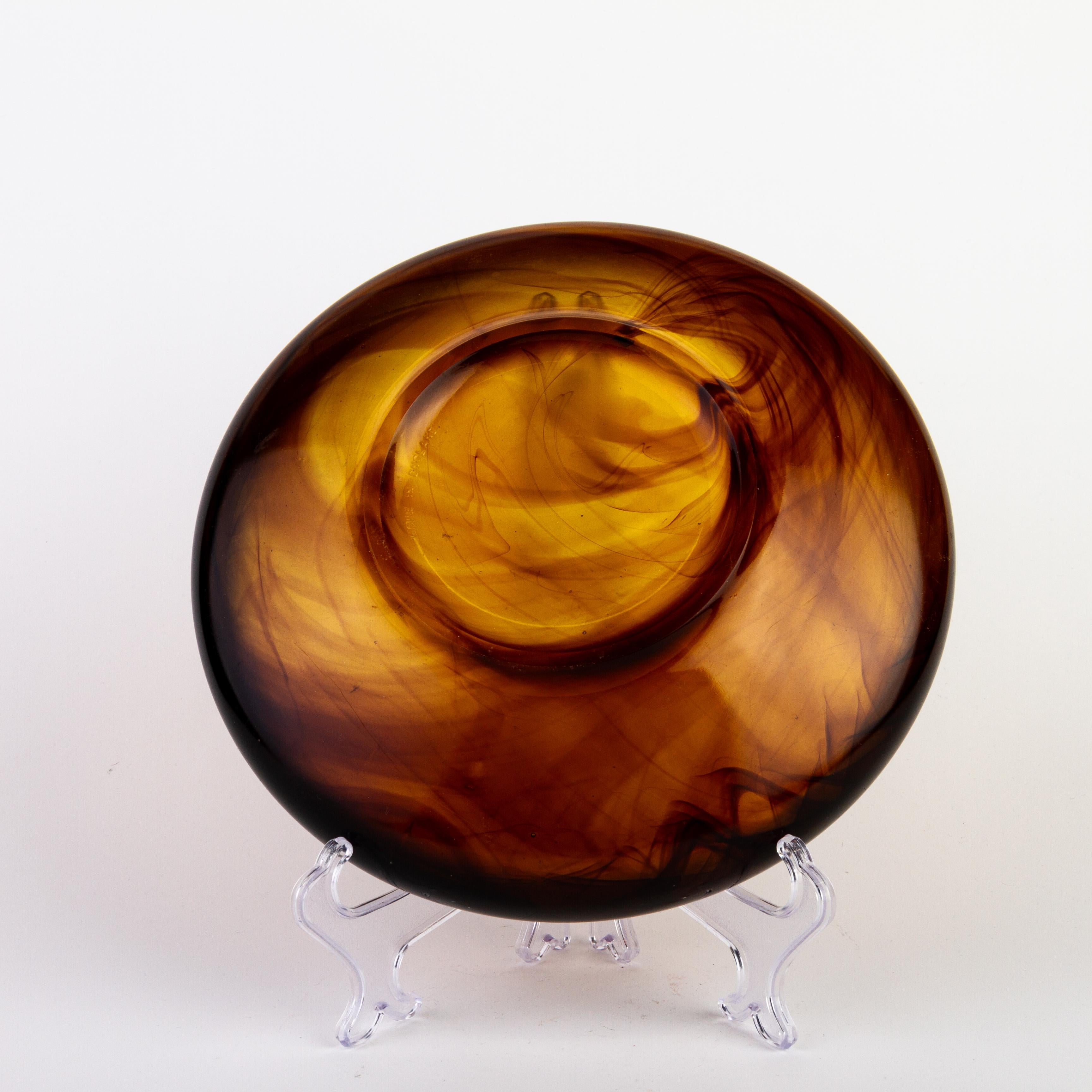 Glass George Davidson Art Deco Cloudy Amber Bowl  For Sale