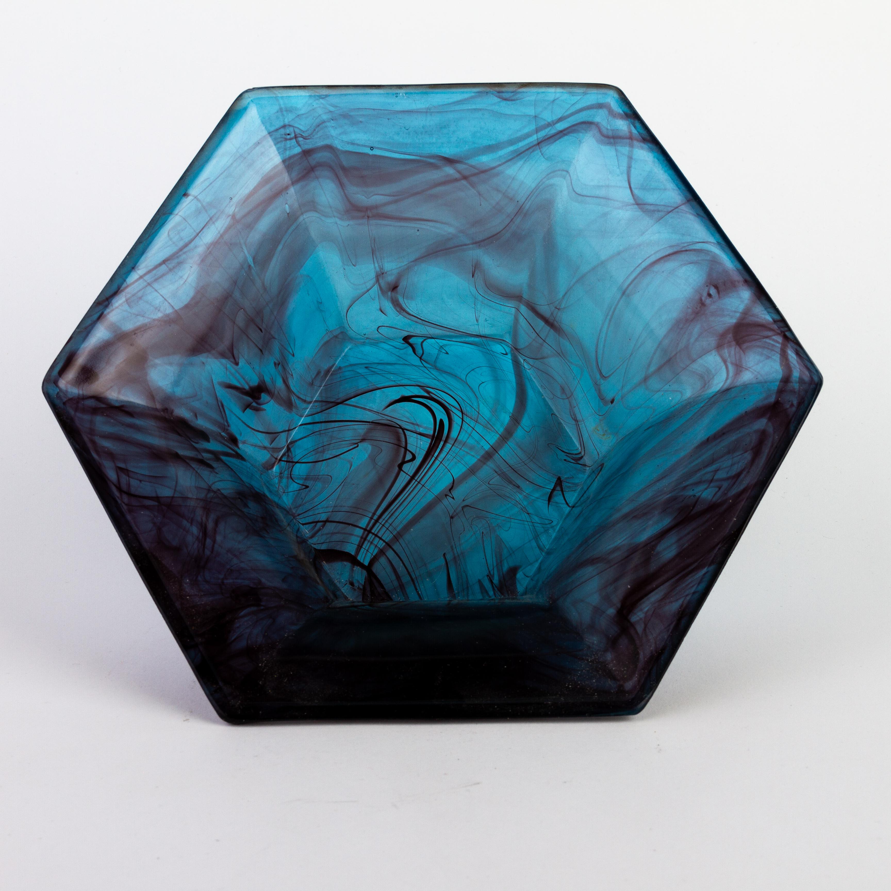 Glass George Davidson Art Deco Cloudy Blue Bowl  For Sale
