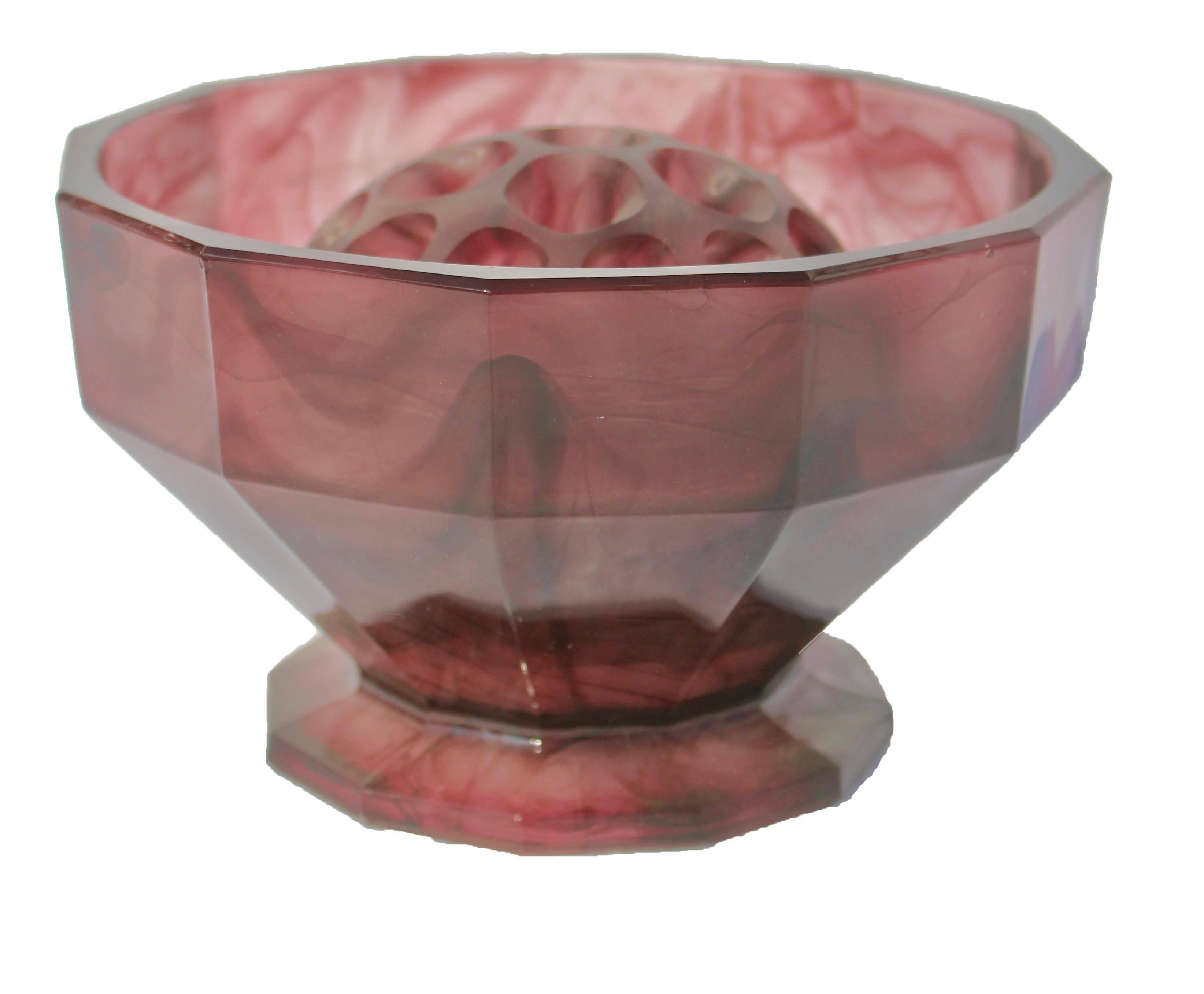 English George Davidson, Cloud Glass Bowl, Purple Amethyst, Art Deco, circa 1930s