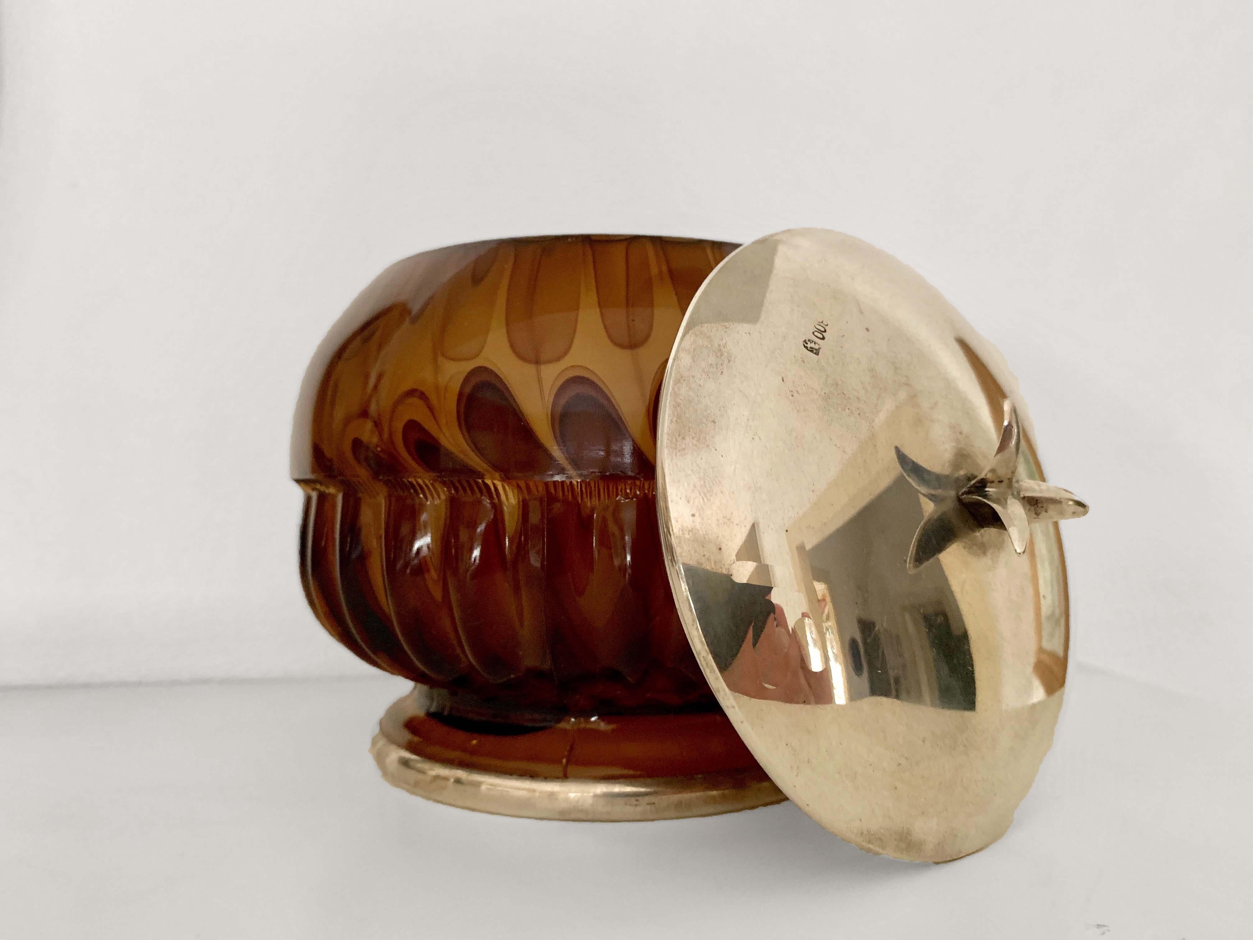 English  George Davidson, Glass and Silver Jewelry Box, England 1920s Art Deco Vase