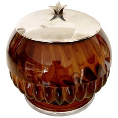 George Davidson, Glass and Silver Jewelry Box, England 1920s Art Deco Vase