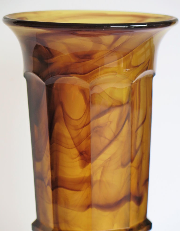 Art Deco large Amber Cloud Glass Column Vase by George Davidson,English Ca 1930s For Sale 5