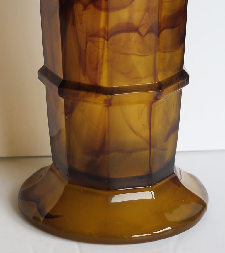 Art Deco large Amber Cloud Glass Column Vase by George Davidson,English Ca 1930s For Sale 9