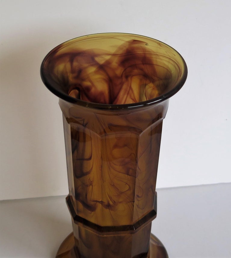 This beautiful large Cloud Glass Vase was made by George Davidson & Co. of Gateshead, England who started production of cloud glass in 1923.

This is there column vase shape or pattern 279 and is seen in their catalogues of 1931. The vase is