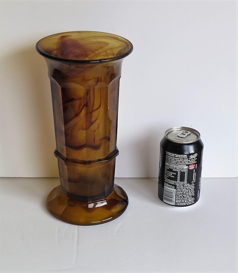Art Deco large Amber Cloud Glass Column Vase by George Davidson,English Ca 1930s For Sale 15