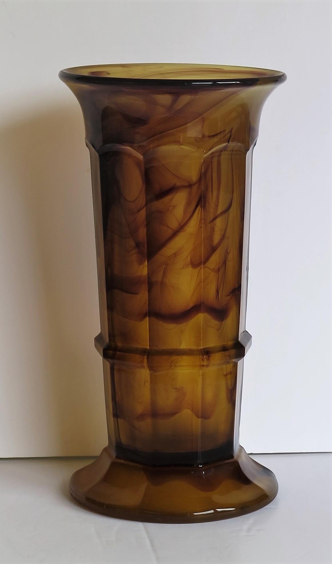 Pressed Art Deco Large Vase Cloud Glass by George Davidson, English Ca 1930s