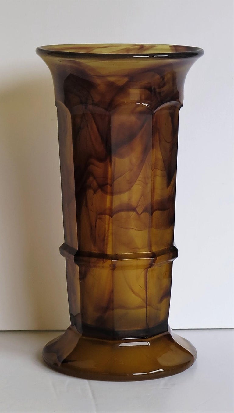 Art Deco large Amber Cloud Glass Column Vase by George Davidson,English Ca 1930s For Sale 2