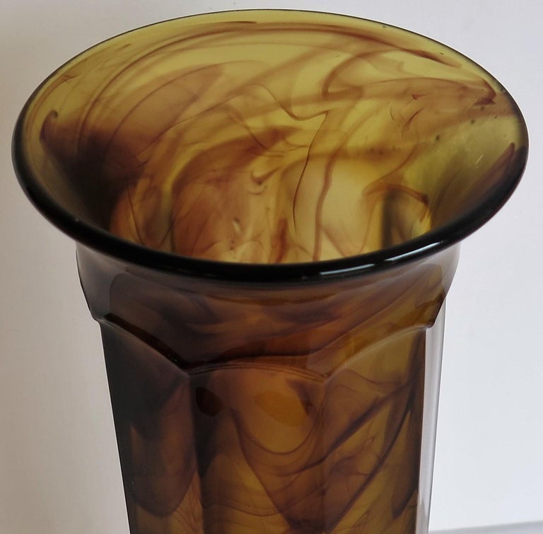 Art Deco large Amber Cloud Glass Column Vase by George Davidson,English Ca 1930s For Sale 4