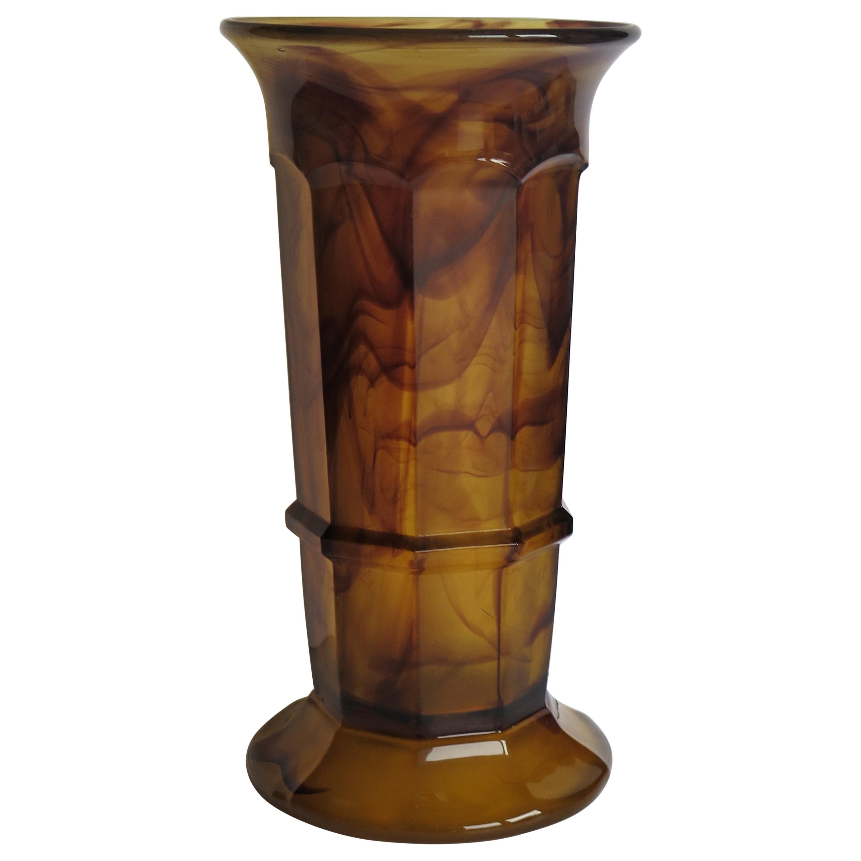Art Deco large Amber Cloud Glass Column Vase by George Davidson,English Ca 1930s