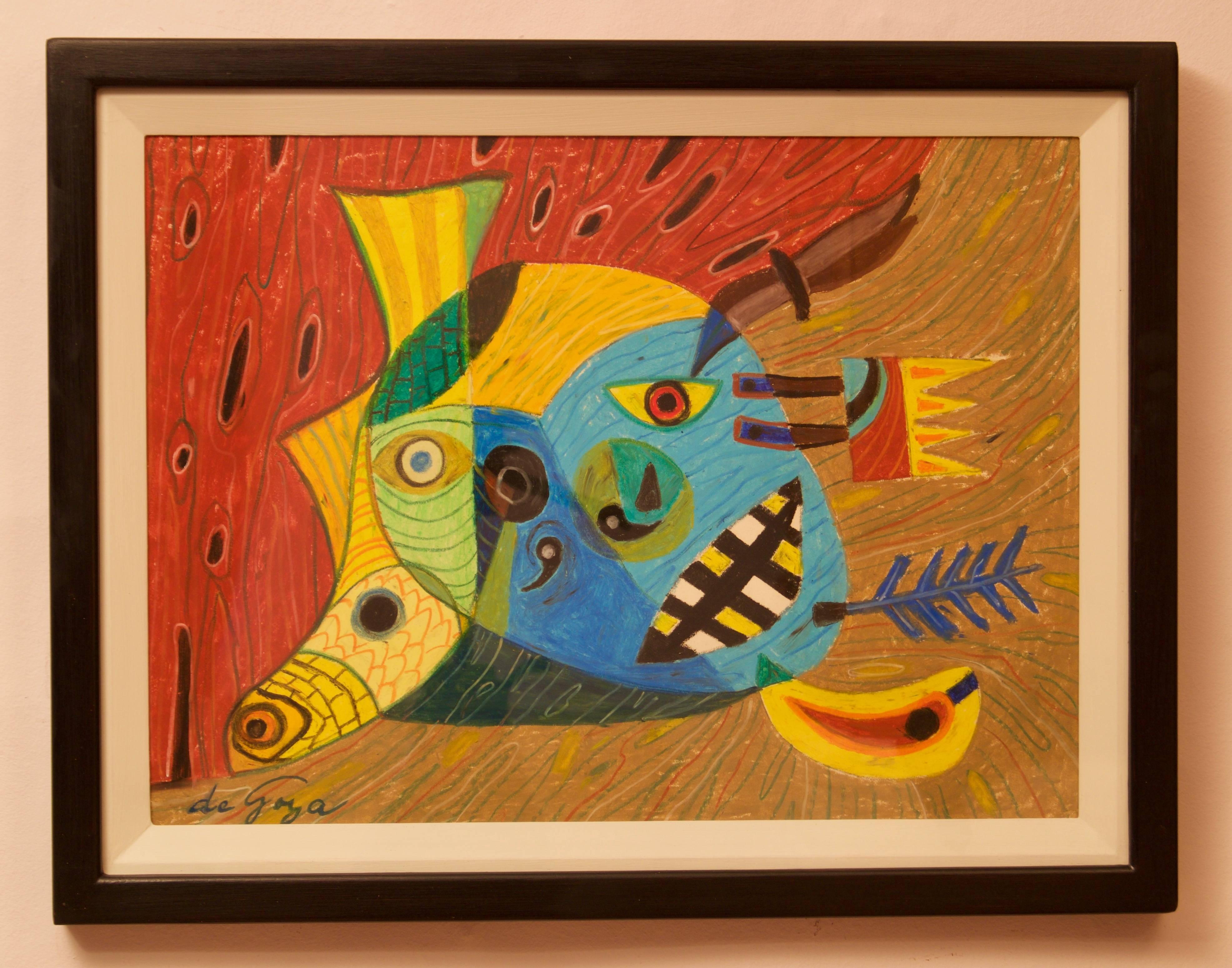 Abstract Face - Mid 20th Century Mixed Media Piece by George De Goya For Sale 1