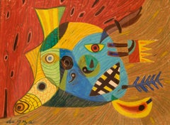 Abstract Face - Mid 20th Century Mixed Media Piece by George De Goya