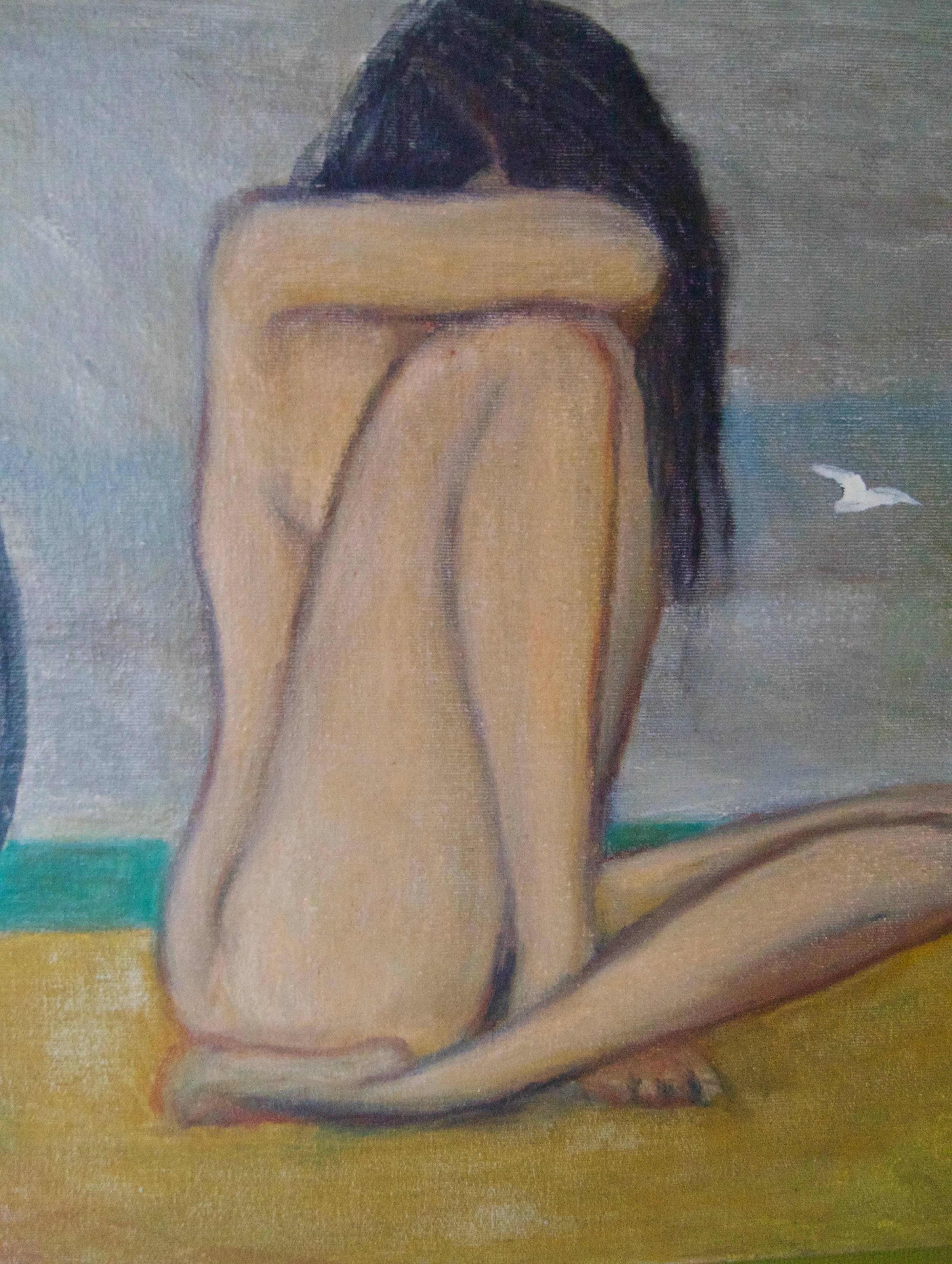 Abstract Girl on the Beach - Mid 20th Century Oil Painting by George De Goya 2