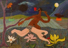 Vintage Abstract Nude Garden - Mid 20th Century Mixed Media Abstract Piece - De Goya