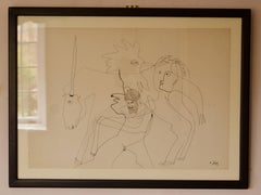 Abstract Piece - Late 20th Century Unicorn Man and Chicken by George De Goya