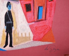 Abstract Policeman in Village - Mid 20th Century Mixed Media by George De Goya