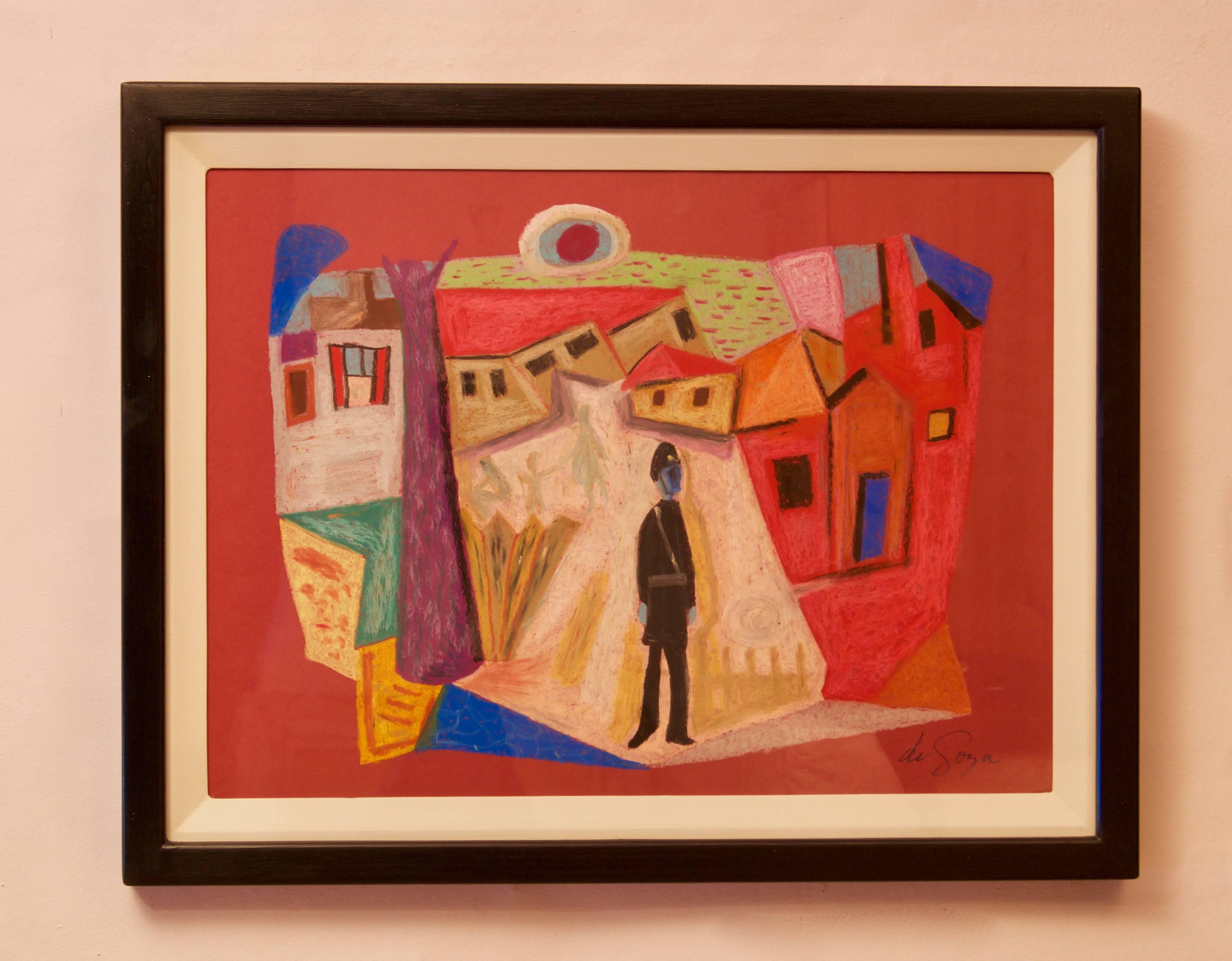Abstract Policeman in Village - Mid 20th Century Mixed Media by George De Goya For Sale 3