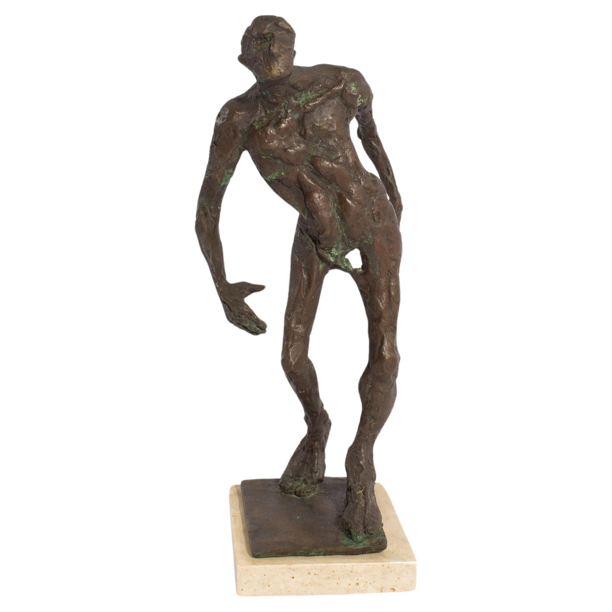 George De Groat Signed 1973 Abstract Bronze Sculpture of a Man