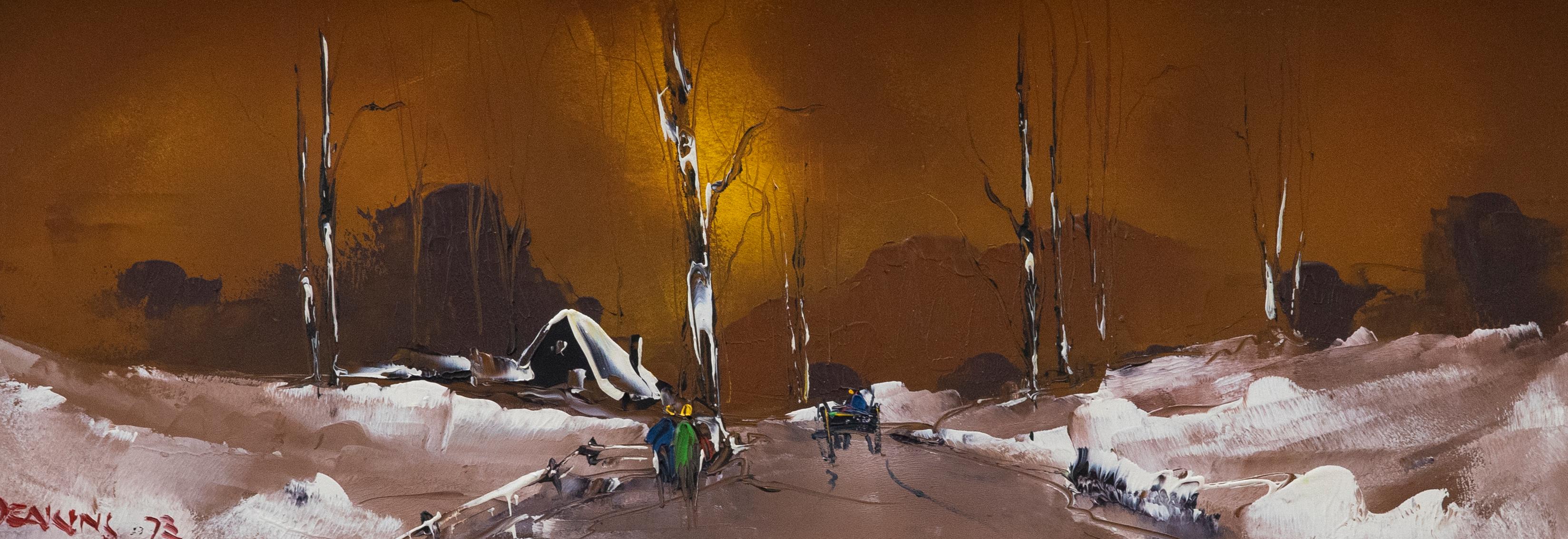George R. Deakins (1911-1982) - Framed 20th Century Oil, Cabin in Winter Snow - Painting by George Deakins