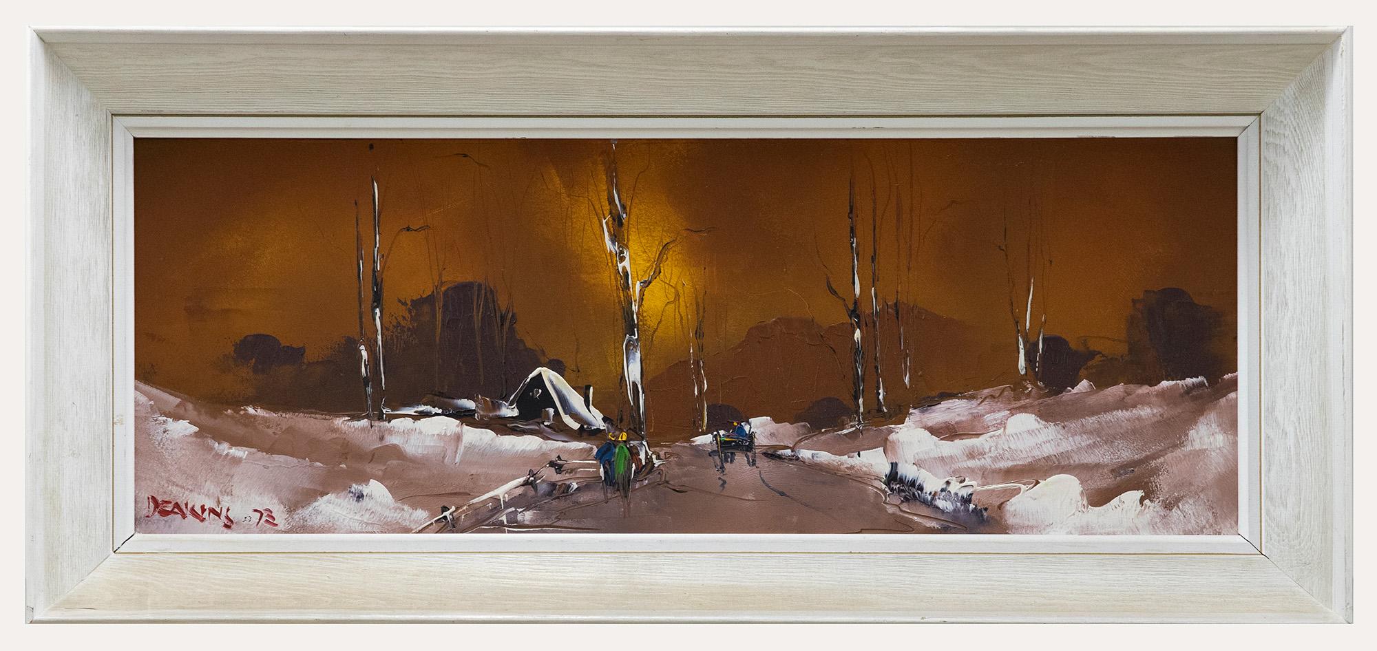 George Deakins Landscape Painting - George R. Deakins (1911-1982) - Framed 20th Century Oil, Cabin in Winter Snow