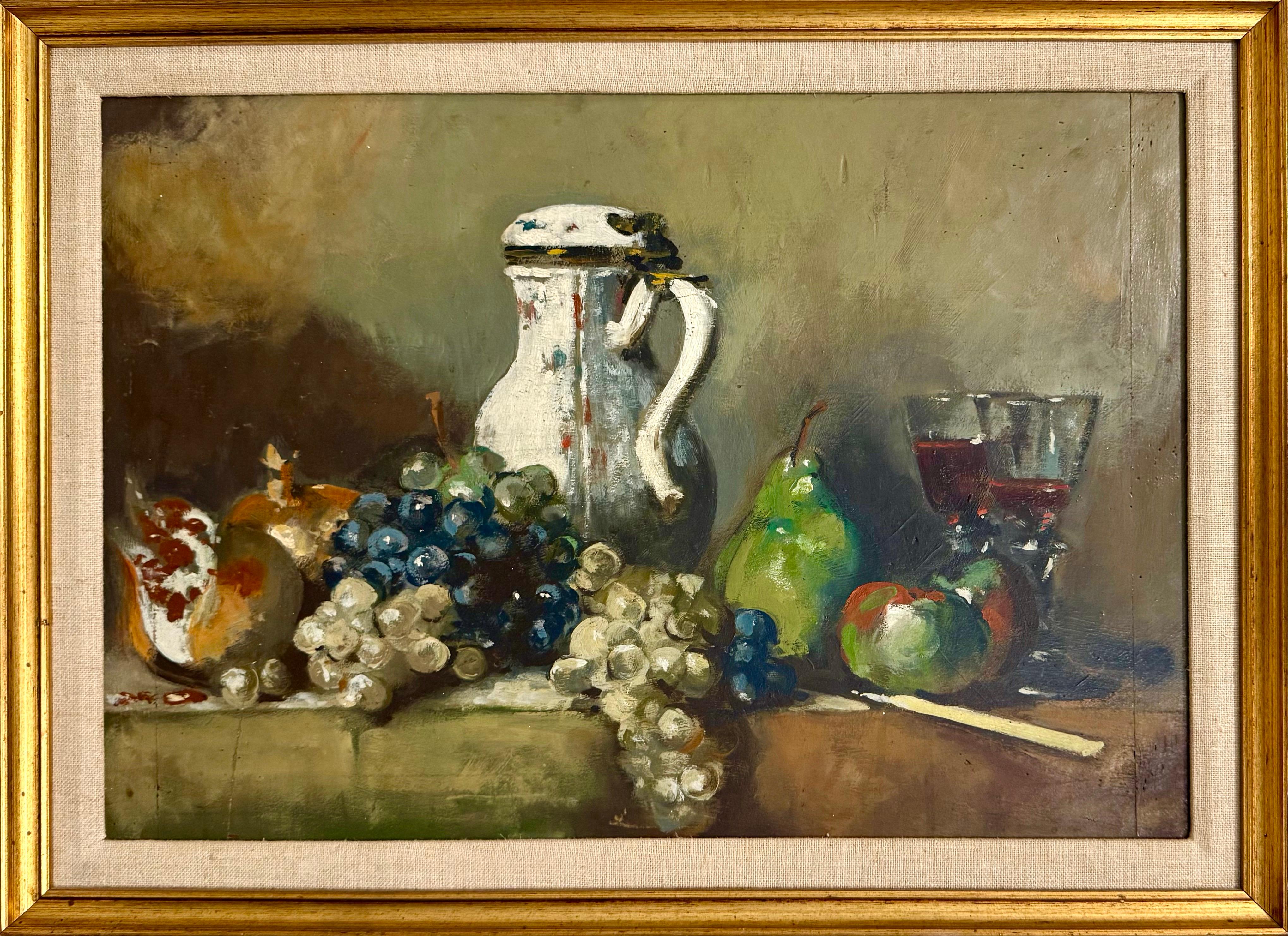 George Deem Appropriazione Pittura ad olio Natura morta, frutta, uva, melograni in vendita 1