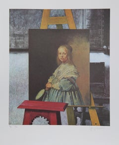 Retro Dutch Portrait in Vermeer's Easel, Lithograph by George Deem