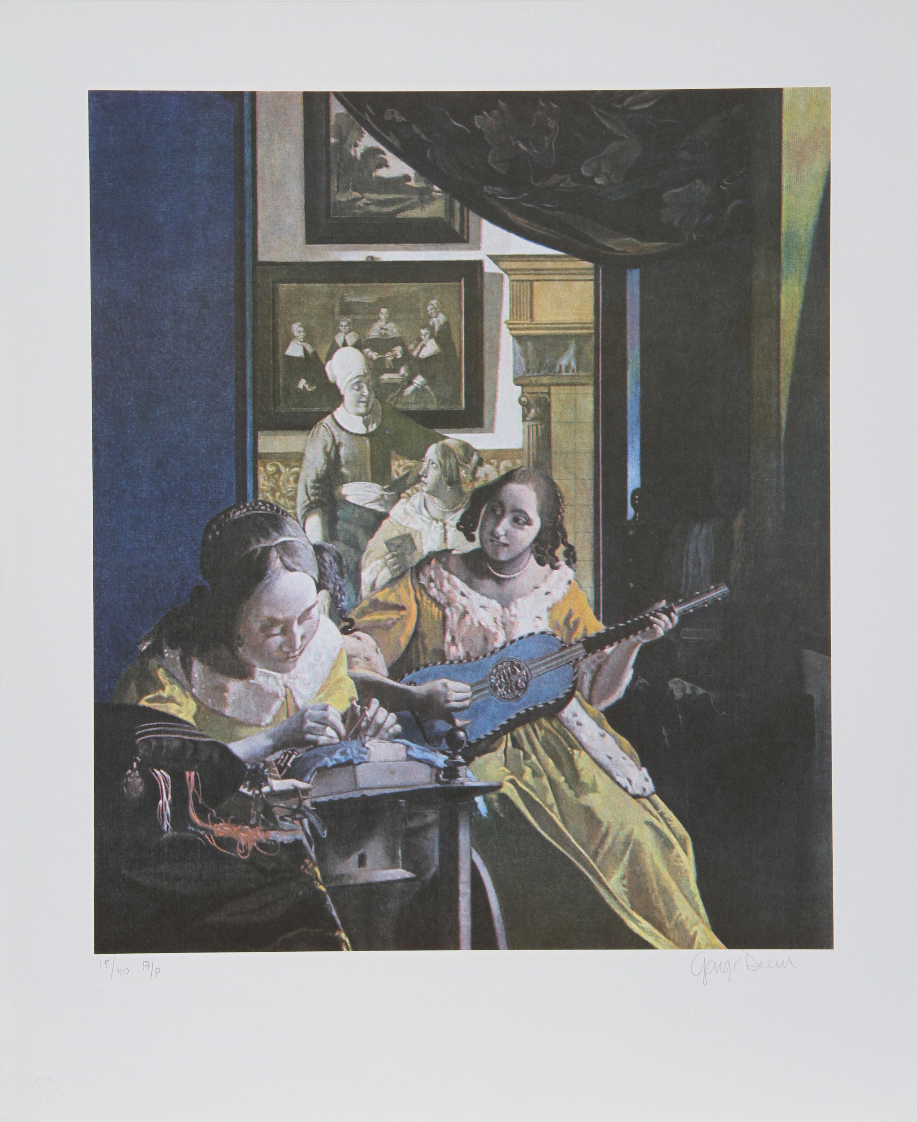 Artiste : George Deem
Titre : Vermeer primaire
Année : vers 1979
Médium : Lithographie, signée et numérotée au crayon
Edition : 300, AP 40
Taille de l'image : 19 x 17 pouces 
Taille du papier : 25,5 in. x 20,5 in. (64,77 cm x 52,07 cm)