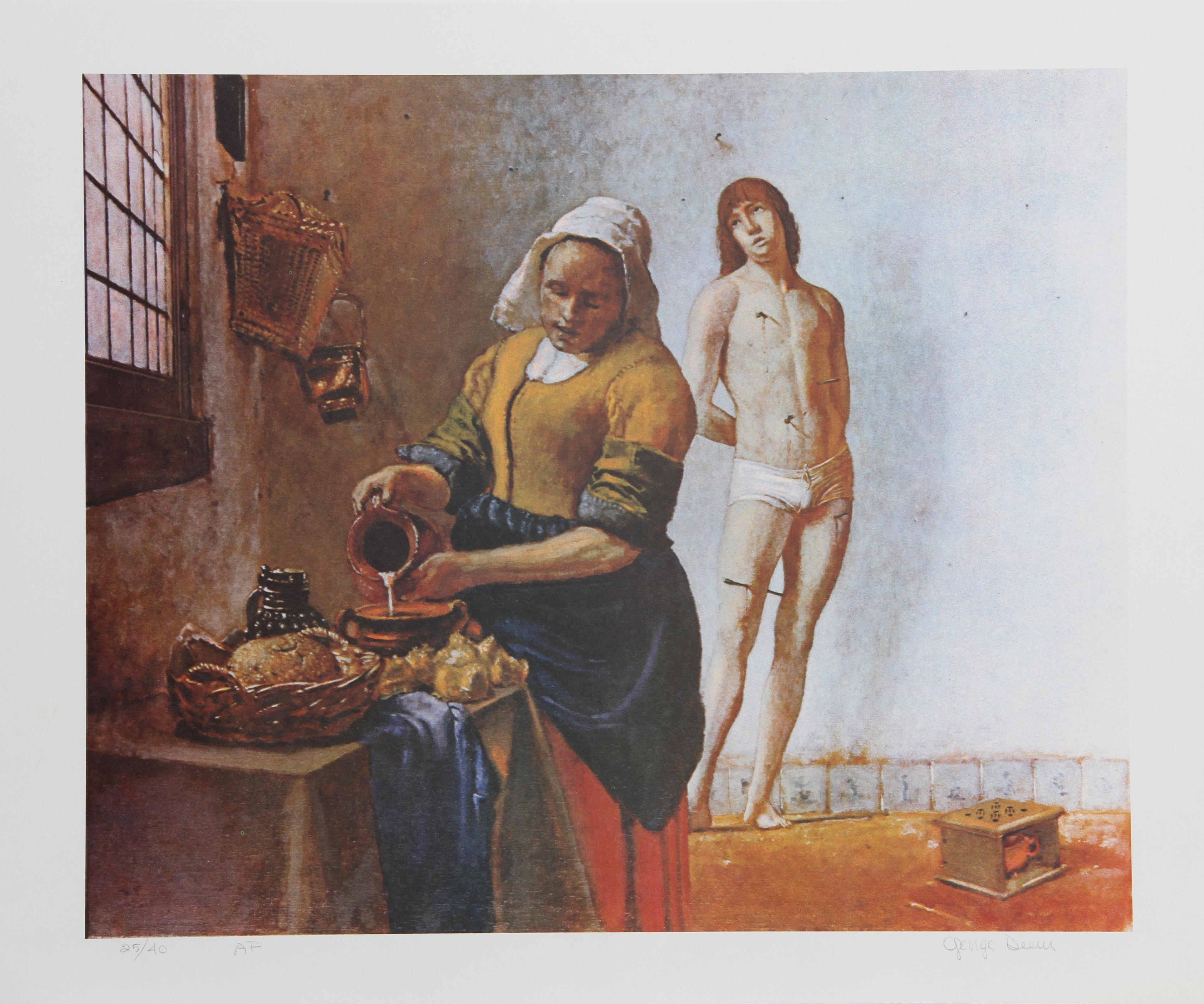 Artist: George Deem
Title: Sebastian in the Kitchen
Year: 1979
Medium: Lithograph, signed and numbered in pencil
Edition: 300, AP 40
Image Size: 19 x 23 inches 
Paper Size: 22 in. x 30 in. (55.88 cm x 76.2 cm)