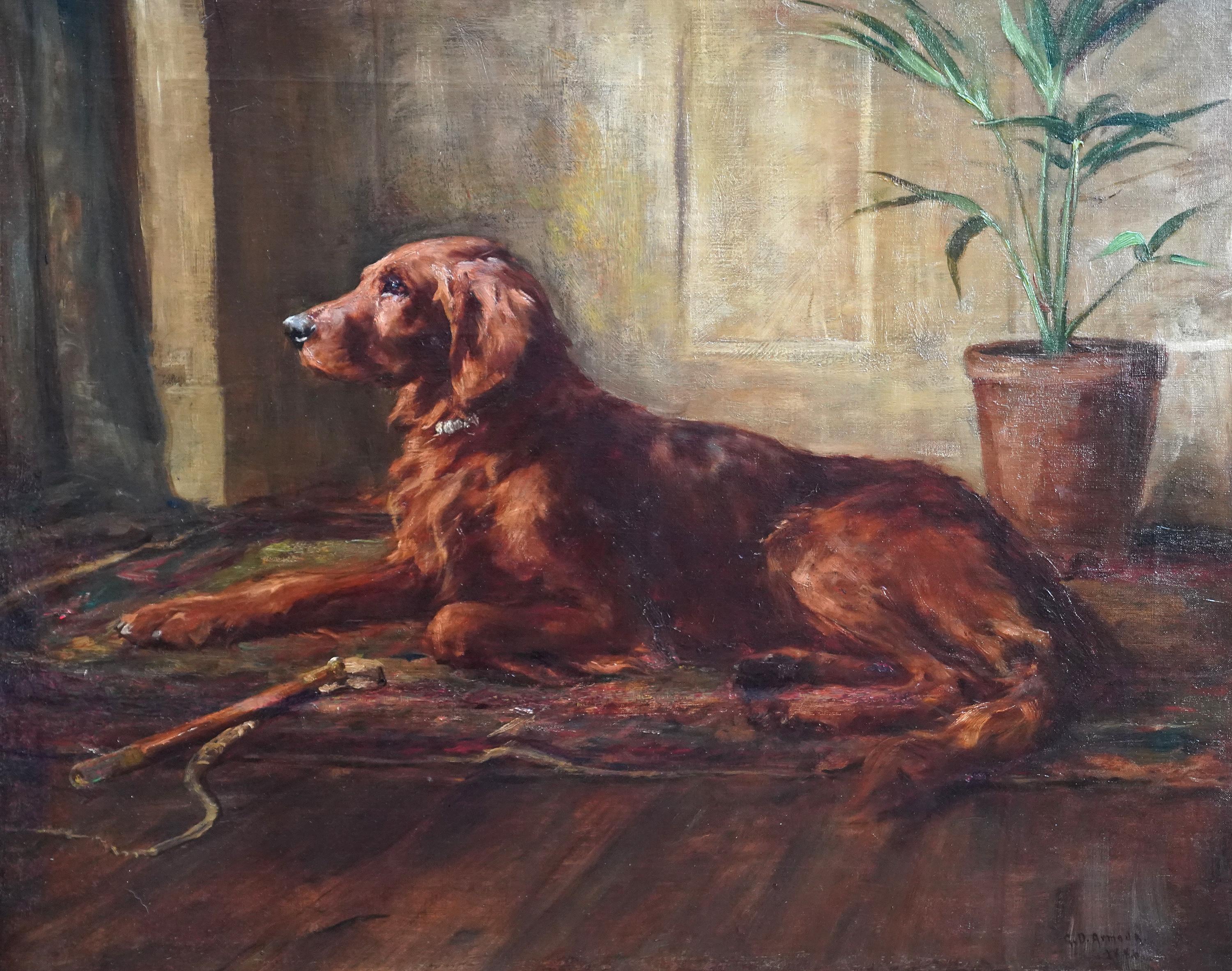 Portrait of an Irish Red Setter Dog - British Victorian animal art oil painting - Painting by George Denholm Armour