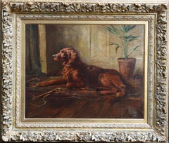 Portrait of an Irish Red Setter Dog - British Victorian animal art oil painting