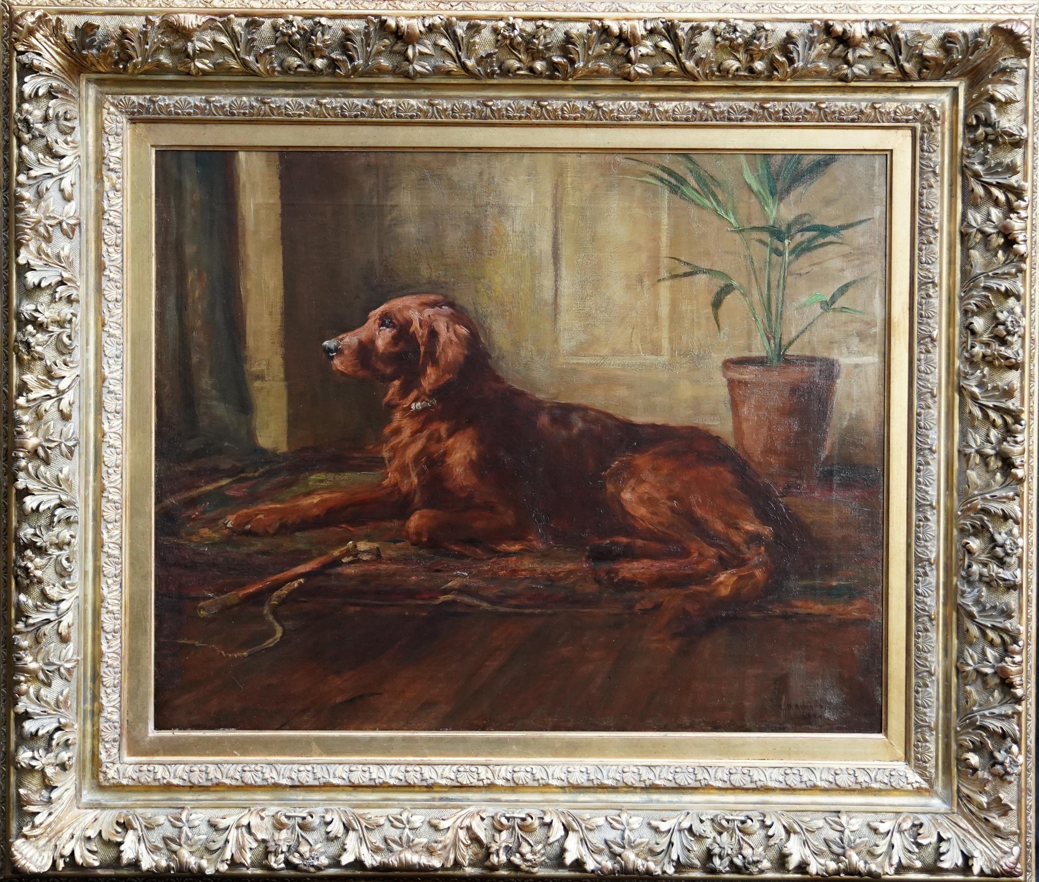 George Denholm Armour Animal Painting - Portrait of an Irish Red Setter Dog - British Victorian animal art oil painting