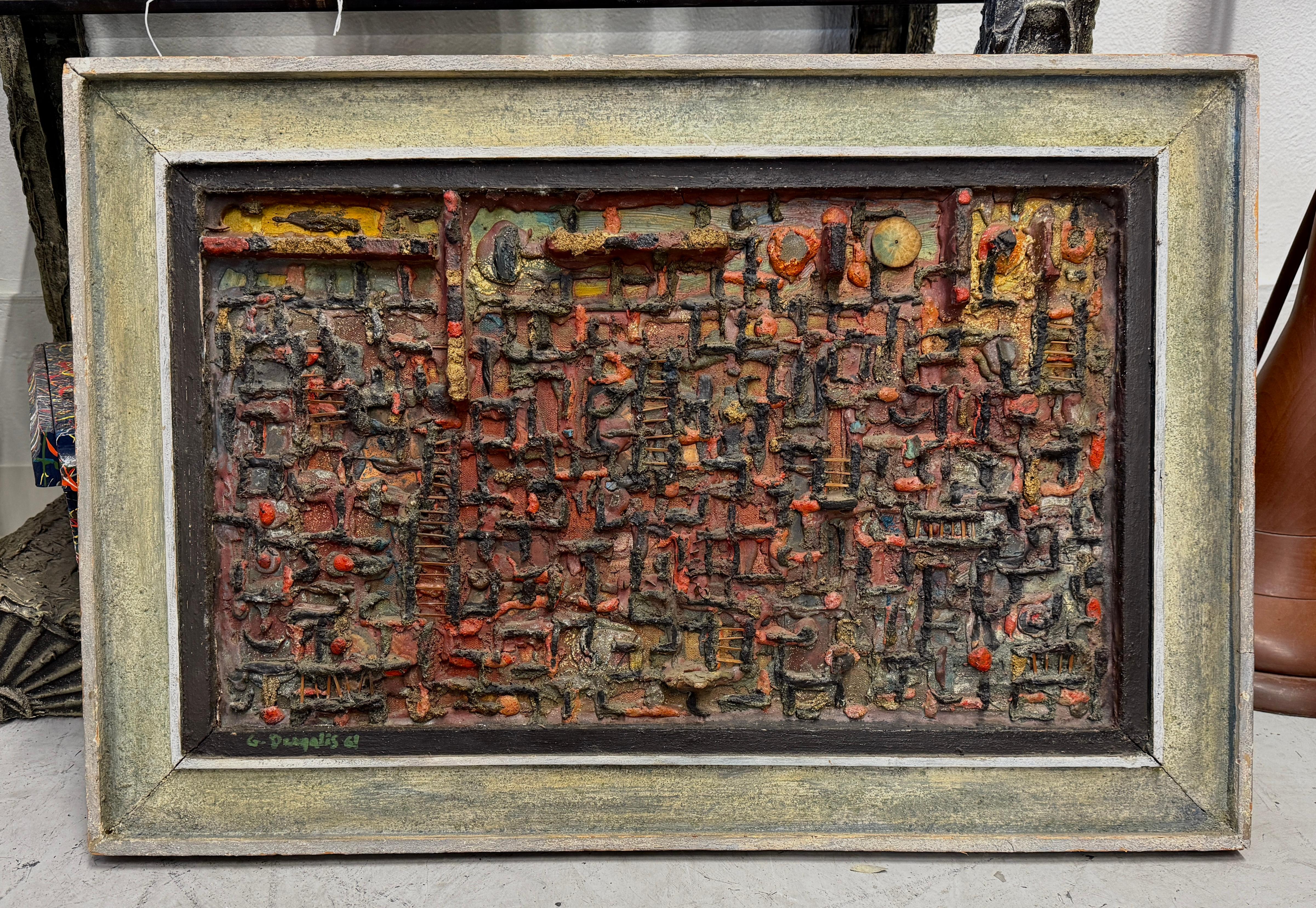 George Dergalis 1961 Construcción en técnica mixta Alto relieve Abstracto Hecho a mano en venta