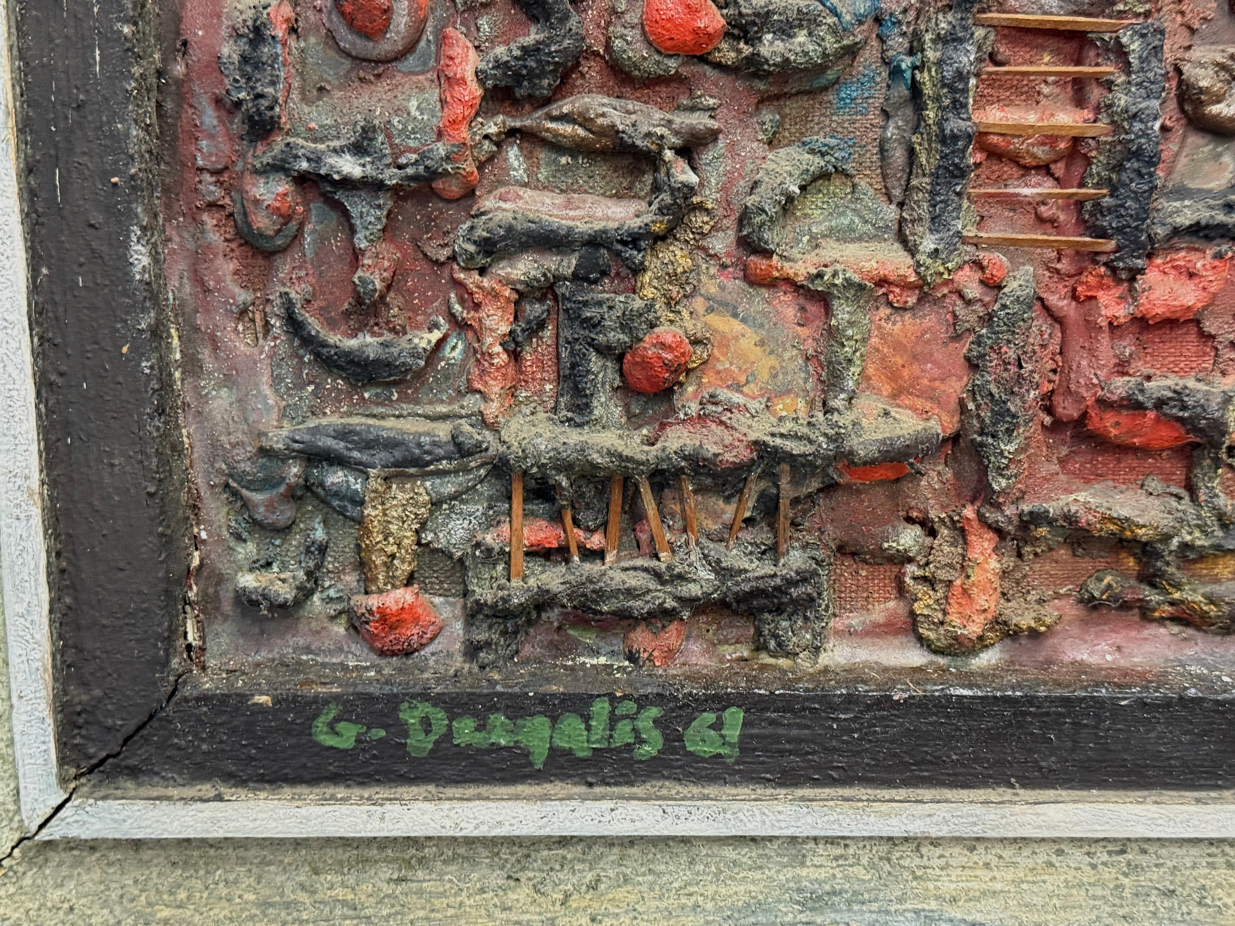 George Dergalis 1961 Construcción en técnica mixta Alto relieve Abstracto Madera en venta