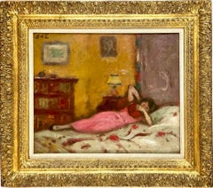 "La lecture sur le divan" French 20th century oil on canvas