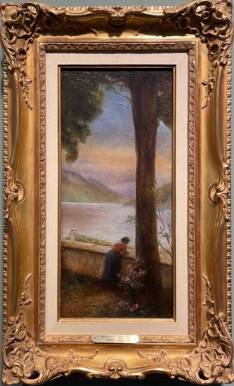 George d
Espagnat Landscape Painting – "Waiting by the Lake" French oil on canvas Post-Impressionist early 20th Century