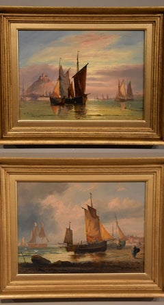 Oil Painting Pair by George Dodgson Callow "A Calm, Mounts Bay" and "On the Sout