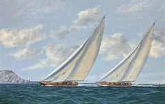 Classic Racing Yachts off the Needles, Fine British Marine Signed Oil Painting