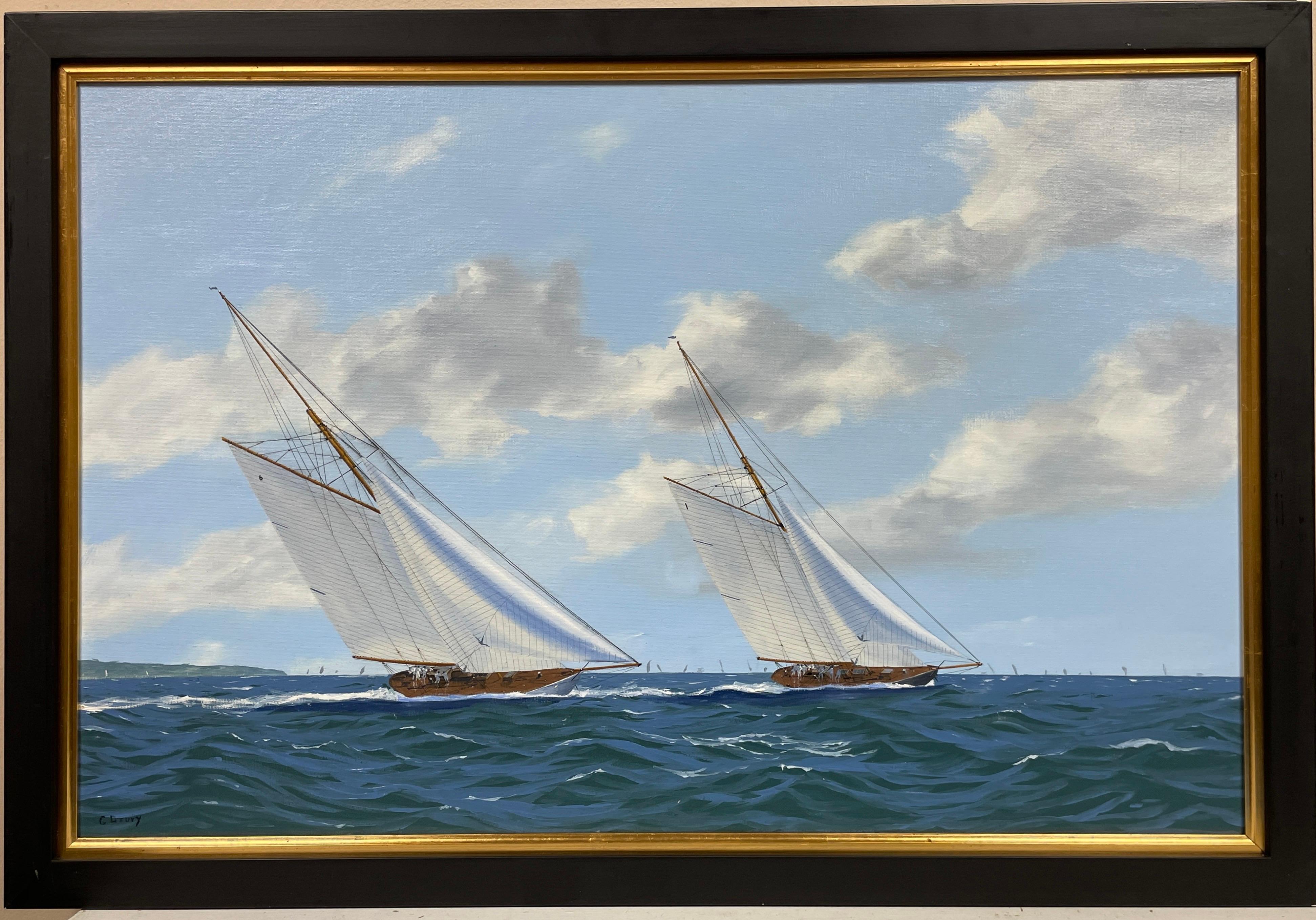 Klassische klassische Renn Yachts auf dem Solent, feines Ölgemälde der britischen Marine, signiert – Painting von George Drury
