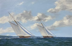 Classic Racing Yachts on the Solent, Fine British Marine Signed Oil Painting
